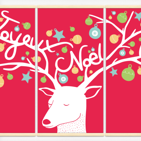 Kakémonos décoratifs avec l’illustration Joyeux Noël du renne