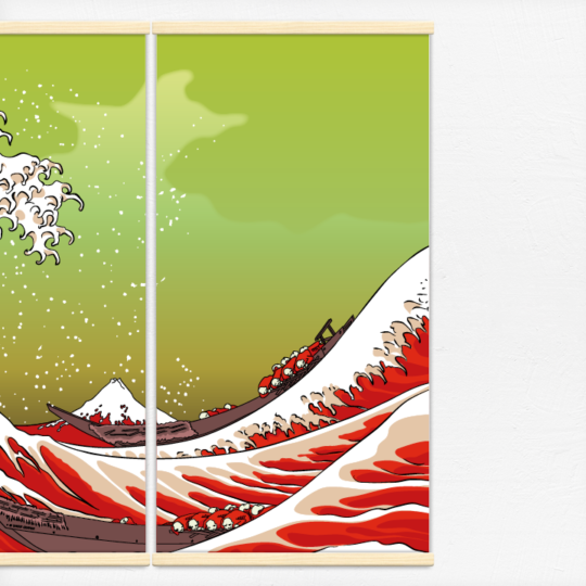 Kakémonos décoratifs avec l’illustration vague hokusai rouge