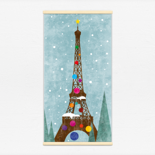 Kakémono décoratif avec l’illustration Tour Eiffel de Noël