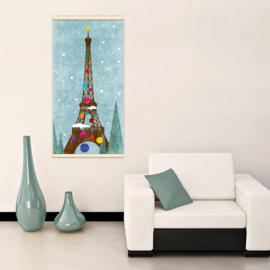 Décoration intérieure avec le kakémono décoratif Tour Eiffel de Noël