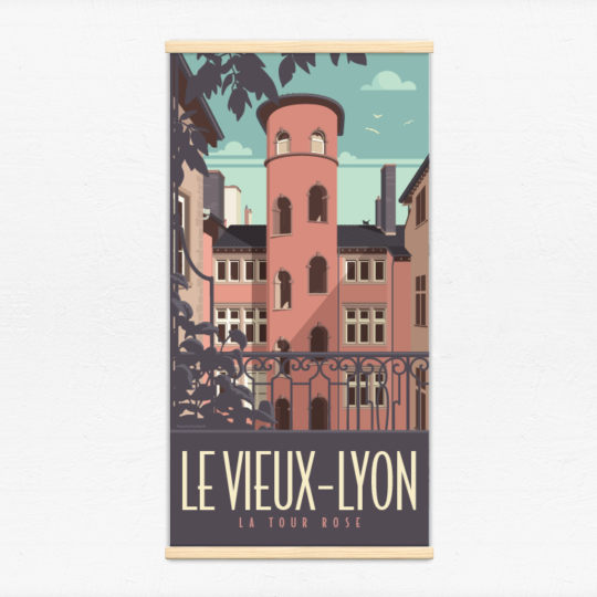 Kakémono décoratif avec l’illustration Lyon la Tour Rose