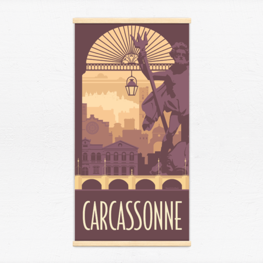 Kakémono décoratif avec l’illustration Carcassonne rétro